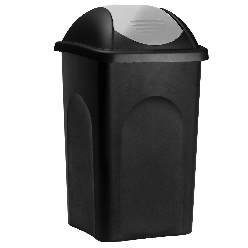 Poubelle avec couvercle basculant 60L noir/rouge poubelle de cuisine 68x41x41cm corbeille déchets tri sélectif ordures