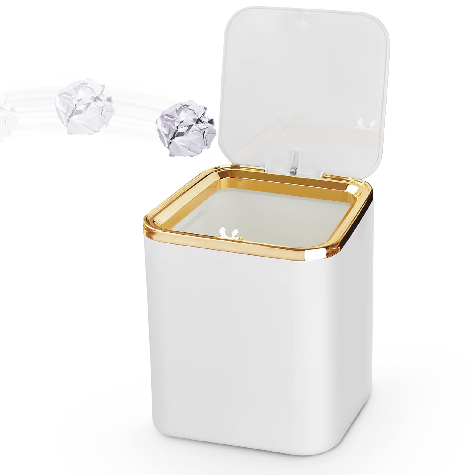 yuejuhe Mini Poubelle de Table avec Couvercle 2L, Petite Poubelle Cuisine, pour Salle de Bain, Plan de Travail, Sdb, Chambre, Bureau Enfant, Voiture (Noir)