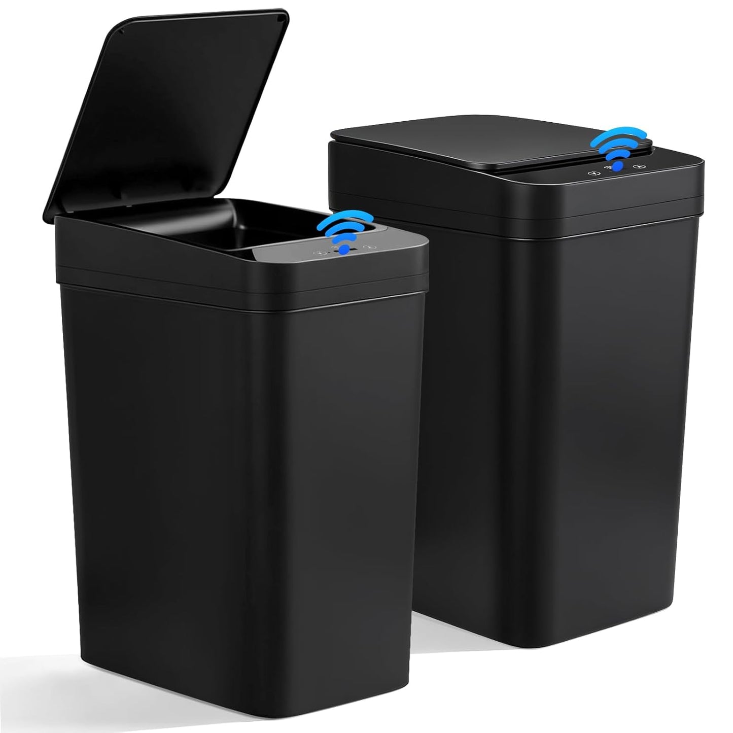 Pack de 2 Poubelles Automatiques (12L & 15L) avec Capteur de Mouvement – Poubelle de Salle de Bain, Poubelles Intelligentes Étanches et Silencieuses pour Cuisine, Salle de Bain, Bureau et Chambre Noir