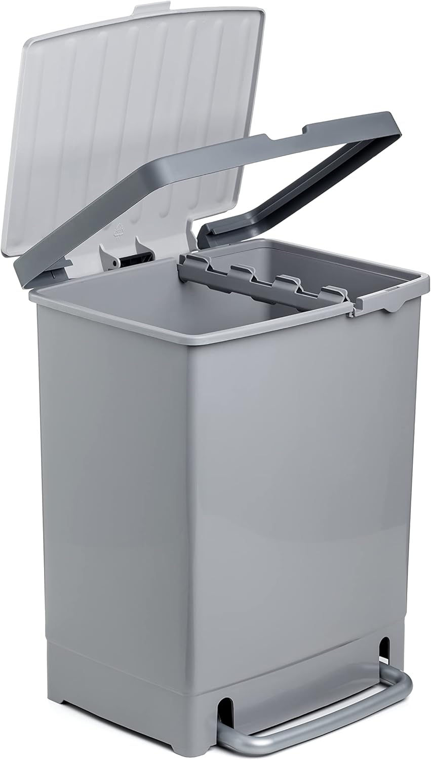 TATAY Poubelle de Recyclage avec Pédale 25L | Séparateur Intérieur pour 2 Déchets | Usage Intérieur et Extérieur | Pour Sacs de 30L | Plastique Résistant Sans BPA | 33,5x31x42 cm, Gris