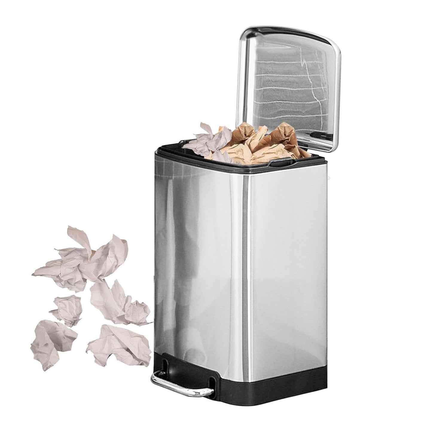 Generisch Poubelle de cuisine - Poubelle à marches - Poubelle à marches - Poubelle de cuisine - Poubelle en acier inoxydable avec couvercle - Grande poubelle pour cuisine, chambre à coucher, salle de