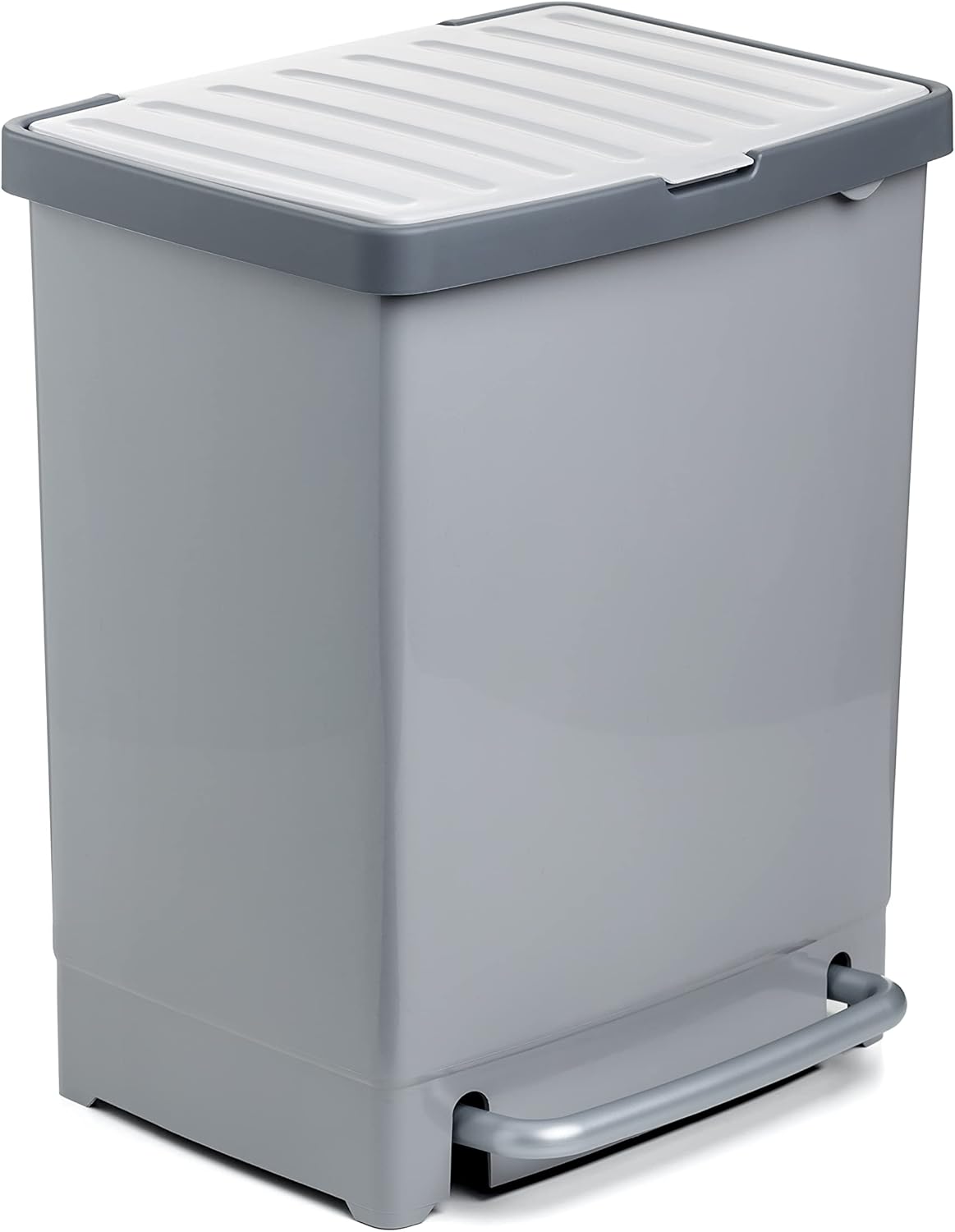 TATAY Poubelle de Recyclage avec Pédale 25L | Séparateur Intérieur pour 2 Déchets | Usage Intérieur et Extérieur | Pour Sacs de 30L | Plastique Résistant Sans BPA | 33,5x31x42 cm, Gris