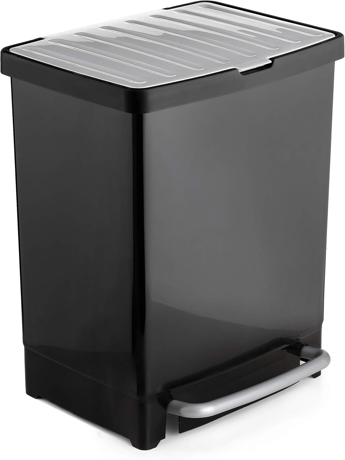 TATAY Poubelle de Recyclage avec Pédale 25L | 2 Compartiments (17L + 8L) | Usage Intérieur et Extérieur | Pour Sacs de 30L | Plastique Résistant Sans BPA | 33,5x31x42 cm, Noir