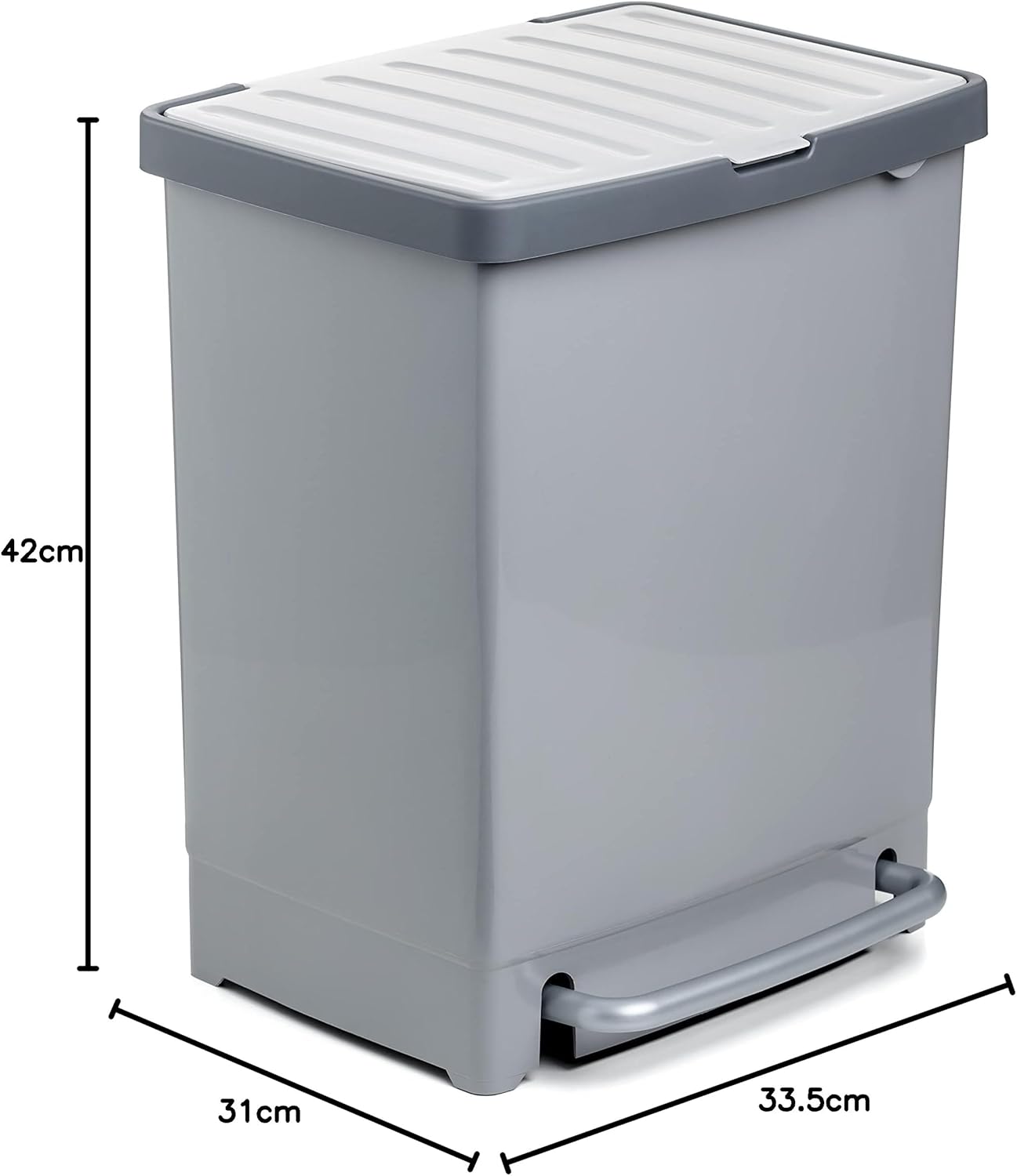 TATAY Poubelle de Recyclage avec Pédale 25L | Séparateur Intérieur pour 2 Déchets | Usage Intérieur et Extérieur | Pour Sacs de 30L | Plastique Résistant Sans BPA | 33,5x31x42 cm, Gris