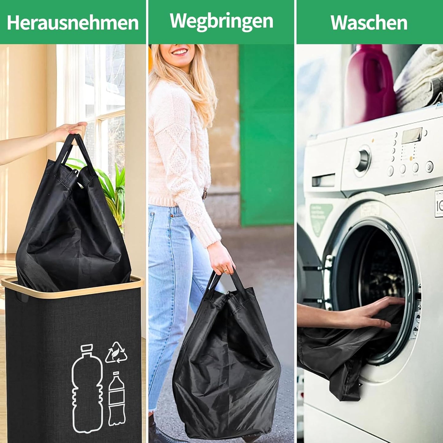 Poubelle de Tri Sélectif 100L avec Couvercle–Collecteur de Bouteilles Pliable avec Trou de Dépôt et Sacs de Transport, Idéale pour le Recyclage en Cuisine et en Extérieur