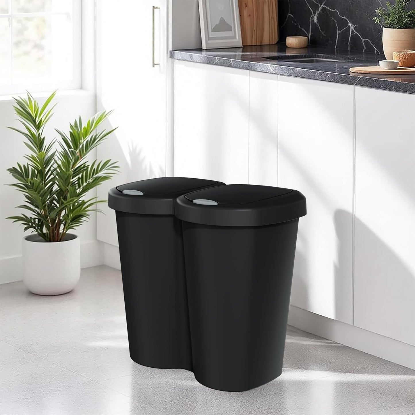 Spetebo Duo poubelle 40 l noir – 2 x 20 l – Collecteur de déchets avec couvercle