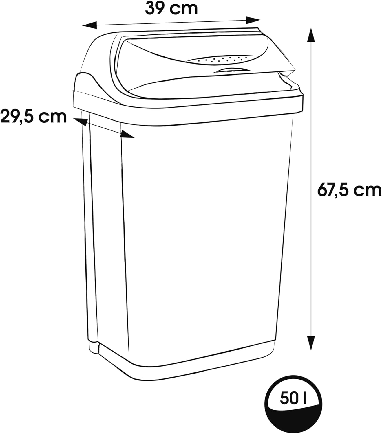 Poubelle 50L avec couvercle coulissant argent dimension