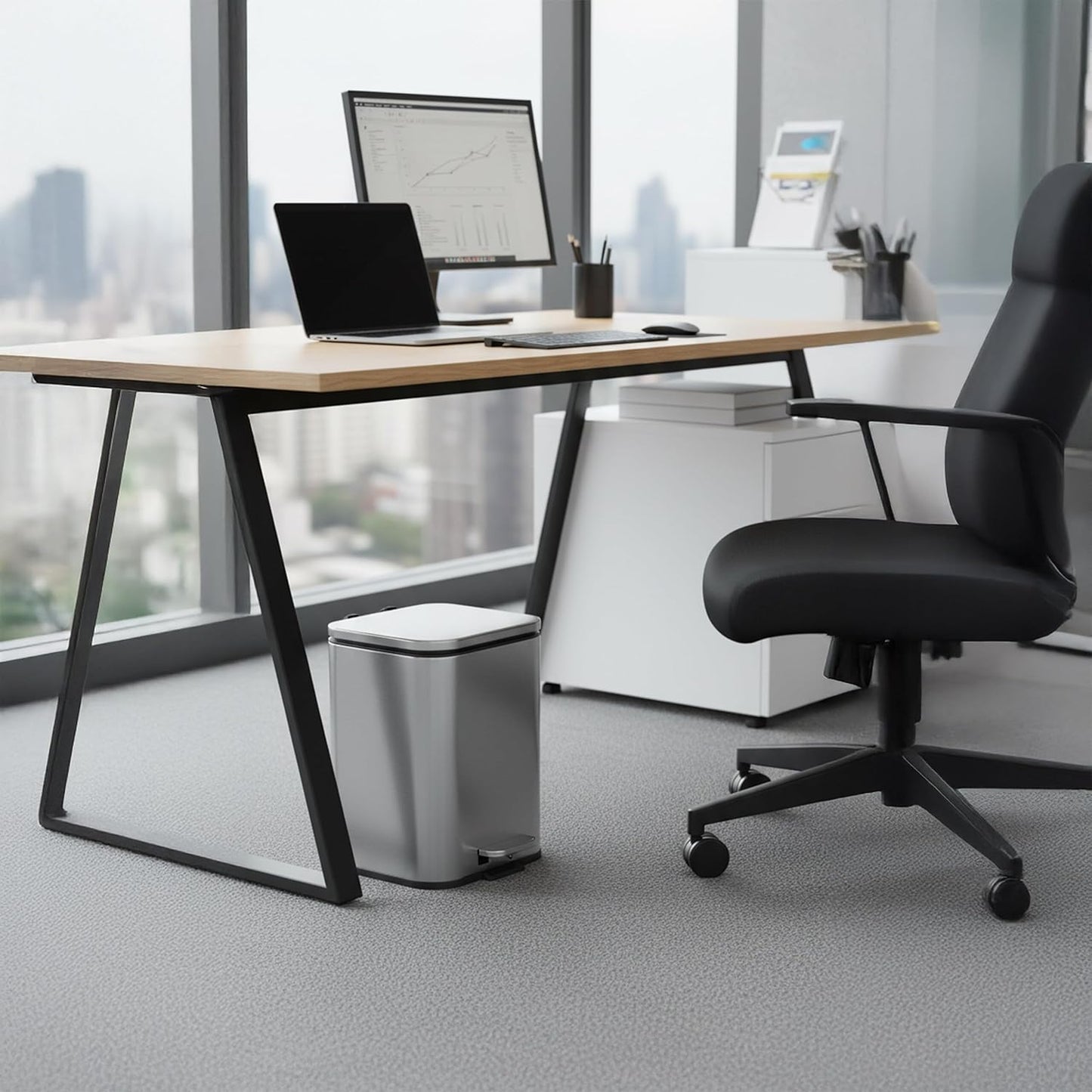 Poubelle 5L inox Soft-Close rectangulaire bureau acier