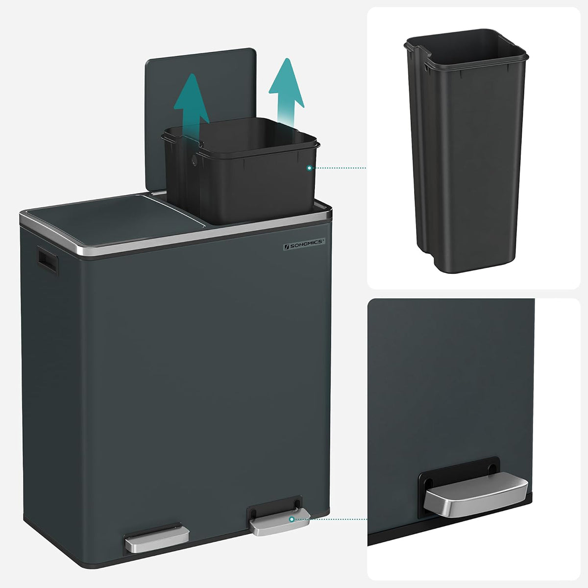 Poubelle Double Compartiment 2 x 30 L avec pedale cuisine