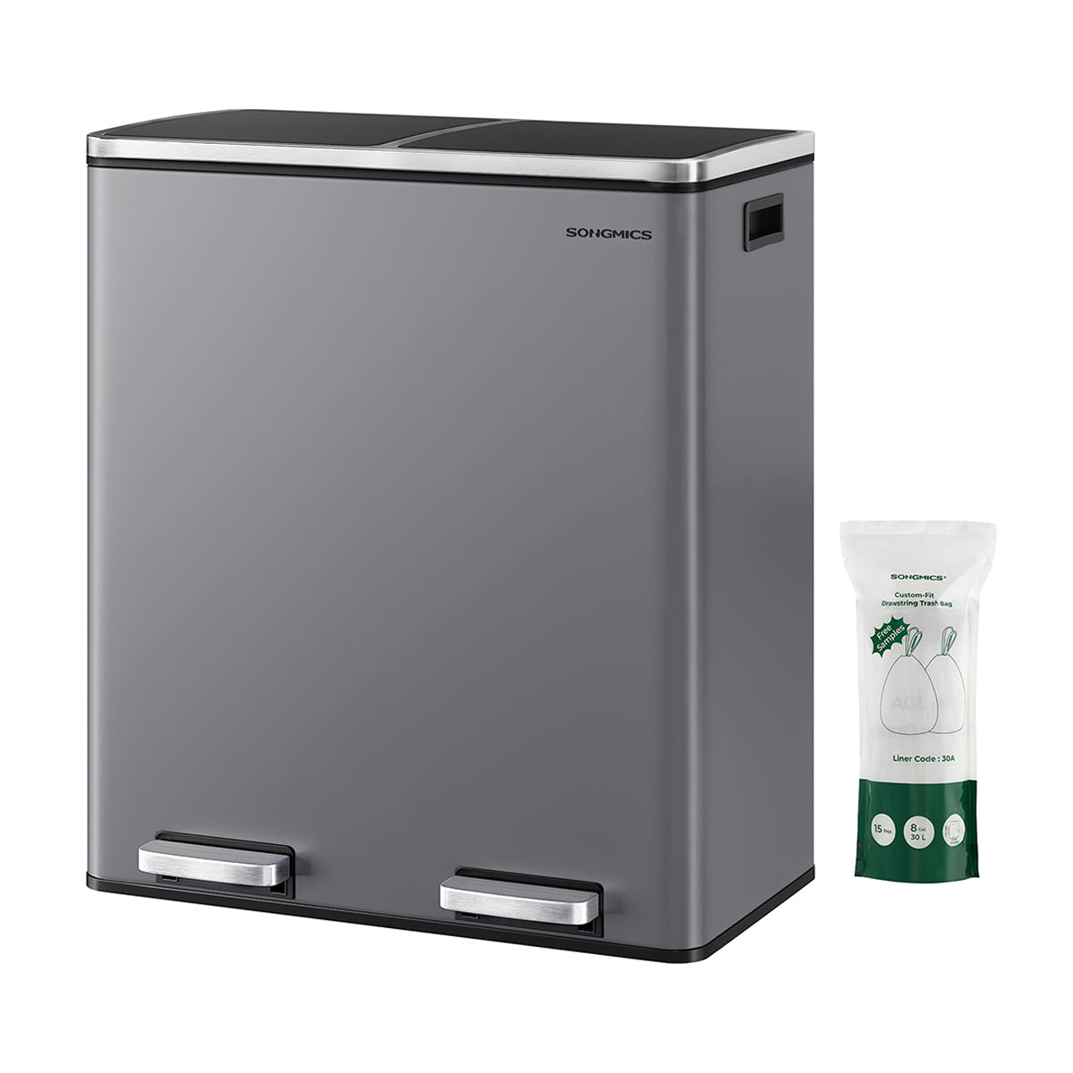 Poubelle Double Compartiment 2 x 30 L avec pedale grise