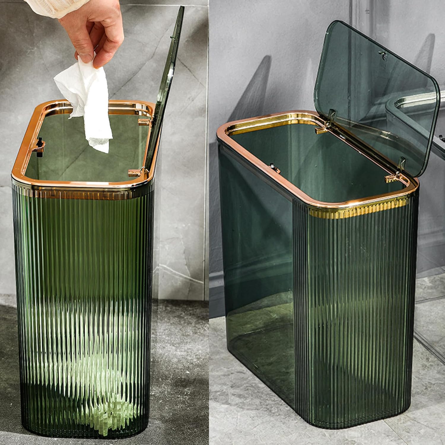 Poubelle Verte avec couvercle salle de bain