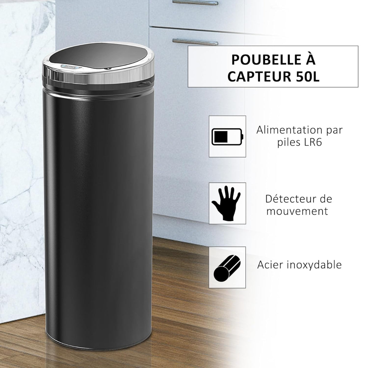 Poubelle automatique 50 L poubelle de cuisine à capteur de mouvement