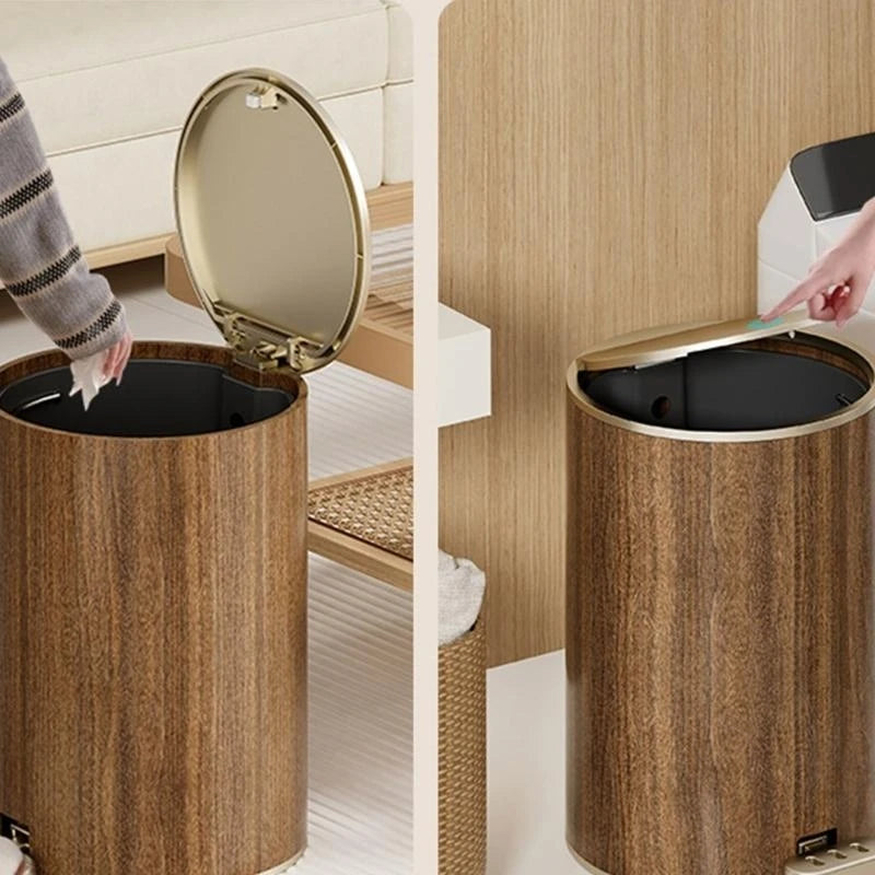 Poubelle avec couvercle basculant effet bois