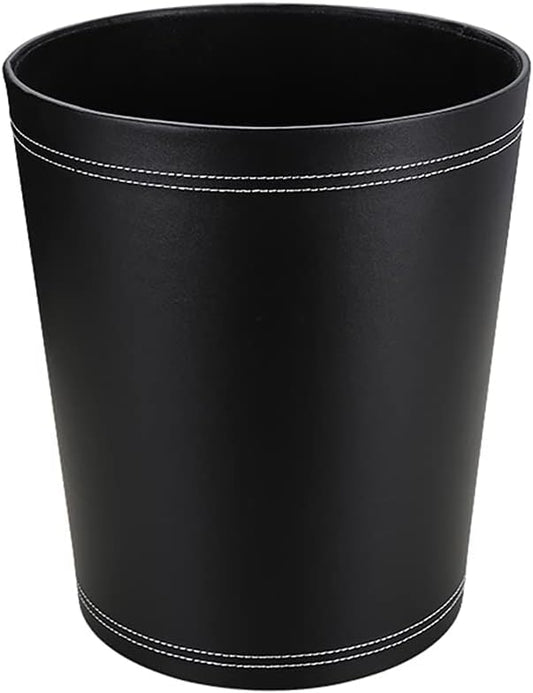 KINGFOM™ Corbeille à Papier en Cuir pour Bureau, Salle de Bains, Cuisine à Coucher et l'hôtel (Rond-Noir)