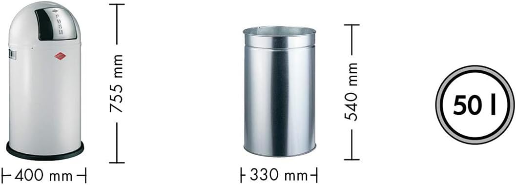 WESCO Poubelle Pushboy de couleur rouge, tôle d'acier revêtue par pulvérisation, volume de 50 litres, grand rabat en acier inoxydable, récipient intérieur amovible