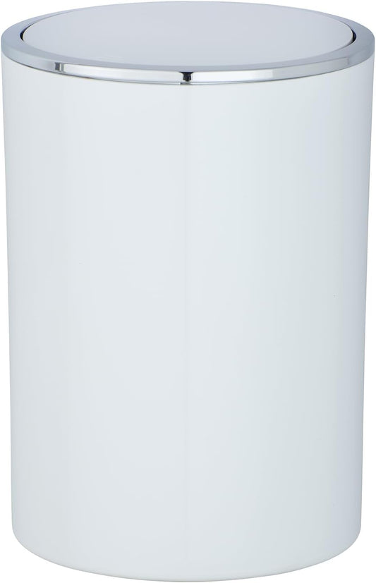 WENKO Petite Poubelle Salle de Bain, Poubelle à Couvercle, 5L, Inca, Blanc, Plastique Haut de Gamme, Ø 18,5 x 25,5 cm