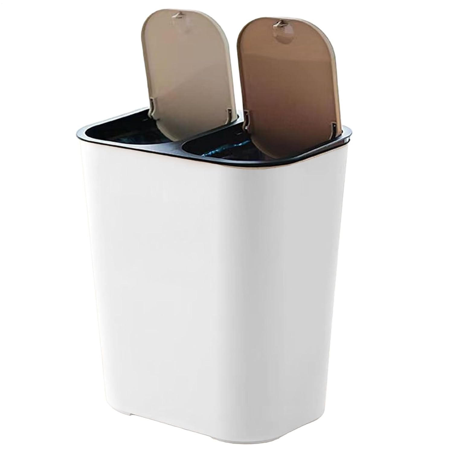 Generisch Poubelle de cuisine, 18 l, 2 compartiments, système de tri des déchets, poubelle de cuisine, couvercle à bouton-pression, fermeture douce, hermétique, café foncé/blanc