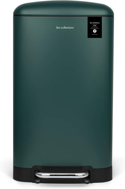 Les Collectors No.701 Stainless Steel Kitchen Pedal Bin, Capacity 30L, 30L Compatible Bag, Compact, Practical, Silent Close, Removable Inner Bucket, Matt Finish, Duck Green