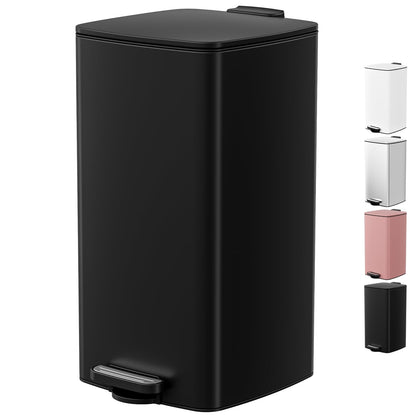 LIFERUN 30L Kitchen Pedal Bin, Rectangular Steel Trash Can with Soft-Close Lid, Interior Bucket and Open Hold Function for Kitchen, Living Room and Office - Pink
