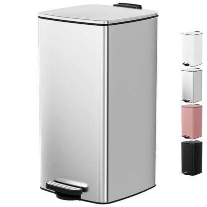 LIFERUN 30L Kitchen Pedal Bin, Rectangular Steel Trash Can with Soft-Close Lid, Interior Bucket and Open Hold Function for Kitchen, Living Room and Office - Pink