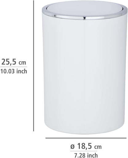 WENKO Petite Poubelle Salle de Bain, Poubelle à Couvercle, 5L, Inca, Blanc, Plastique Haut de Gamme, Ø 18,5 x 25,5 cm