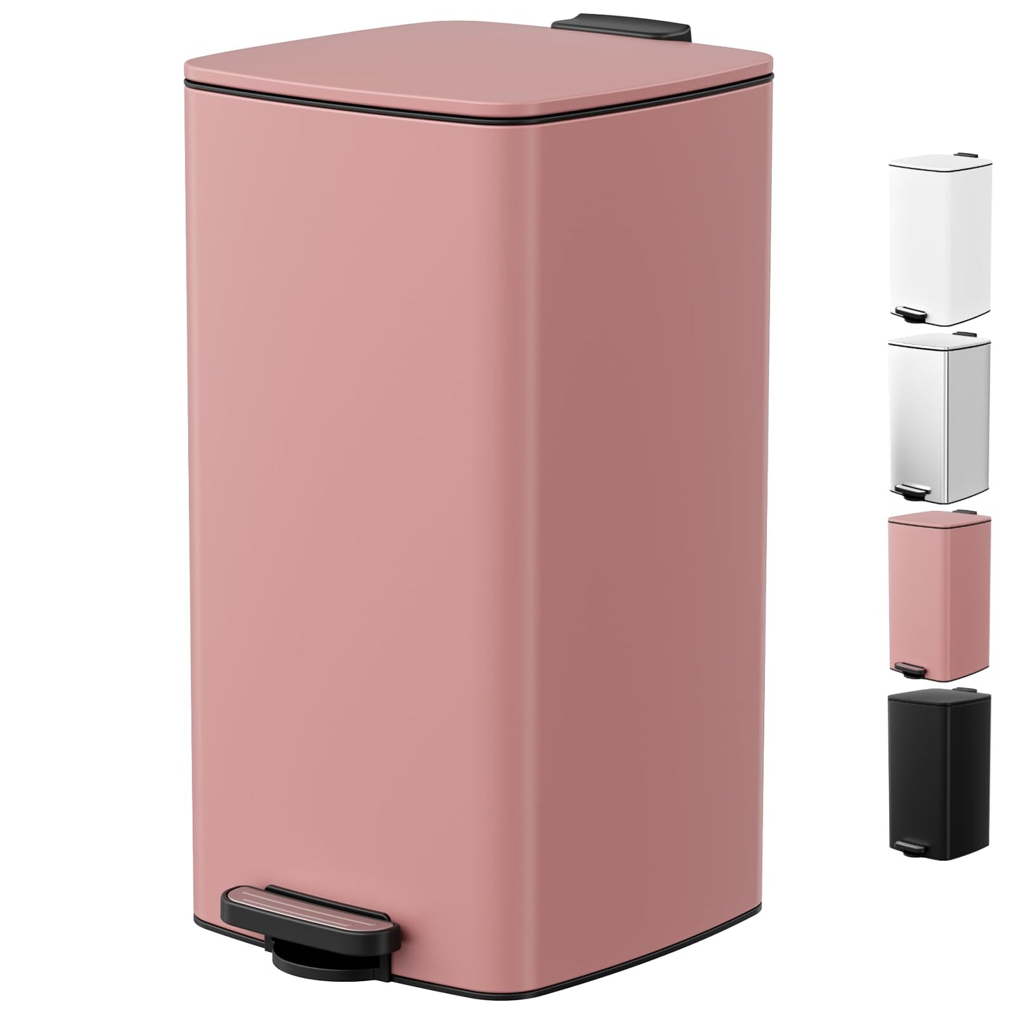 LIFERUN 30L Kitchen Pedal Bin, Rectangular Steel Trash Can with Soft-Close Lid, Interior Bucket and Open Hold Function for Kitchen, Living Room and Office - Pink