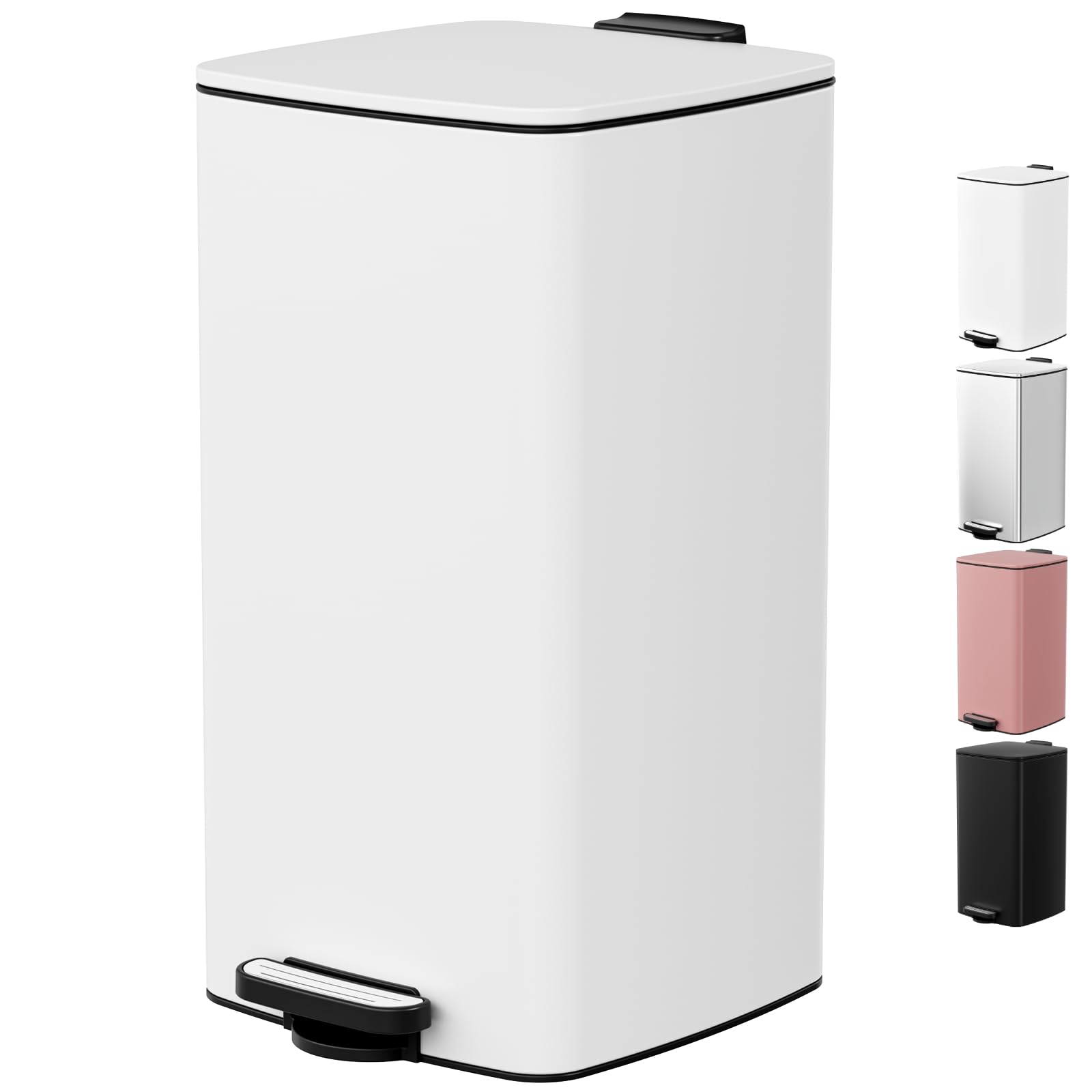 LIFERUN 30L Kitchen Pedal Bin, Rectangular Steel Trash Can with Soft-Close Lid, Interior Bucket and Open Hold Function for Kitchen, Living Room and Office - Pink