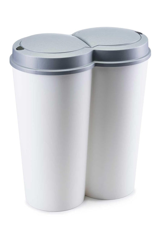 HowHomely Poubelle blanche avec système de tri | Poubelle double 2 x 25 l (50 litres) | Poubelle de cuisine à 2 compartiments avec couvercle Softclose | Poubelle de cuisine à 2 compartiments idéal