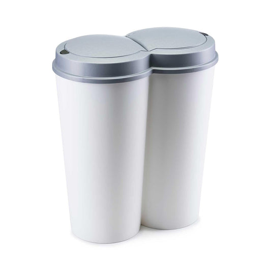 HowHomely Poubelle blanche avec système de tri | Poubelle double 2 x 25 l (50 litres) | Poubelle de cuisine à 2 compartiments avec couvercle Softclose | Poubelle de cuisine à 2 compartiments idéal