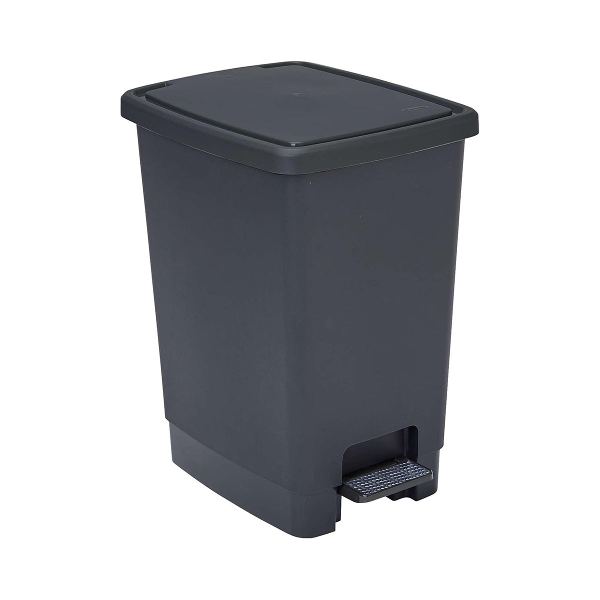 SUNDIS Flat Bin, poubelle à pédale 30 L, rectangulaire, en plastique recyclé, avec anses pour accrocher et cacher le sac, noir et anthracite, pour cuisine, bureau, buanderie, atelier, salle de bain