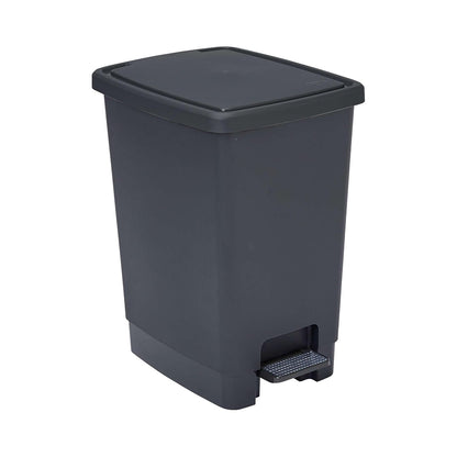 SUNDIS Flat Bin, poubelle à pédale 30 L, rectangulaire, en plastique recyclé, avec anses pour accrocher et cacher le sac, noir et anthracite, pour cuisine, bureau, buanderie, atelier, salle de bain