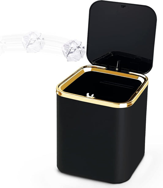 yuejuhe Mini Poubelle de Table avec Couvercle 2L, Petite Poubelle Cuisine, pour Salle de Bain, Plan de Travail, Sdb, Chambre, Bureau Enfant, Voiture (Noir)
