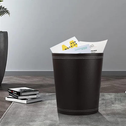 KINGFOM™ Corbeille à Papier en Cuir pour Bureau, Salle de Bains, Cuisine à Coucher et l'hôtel (Rond-Noir)