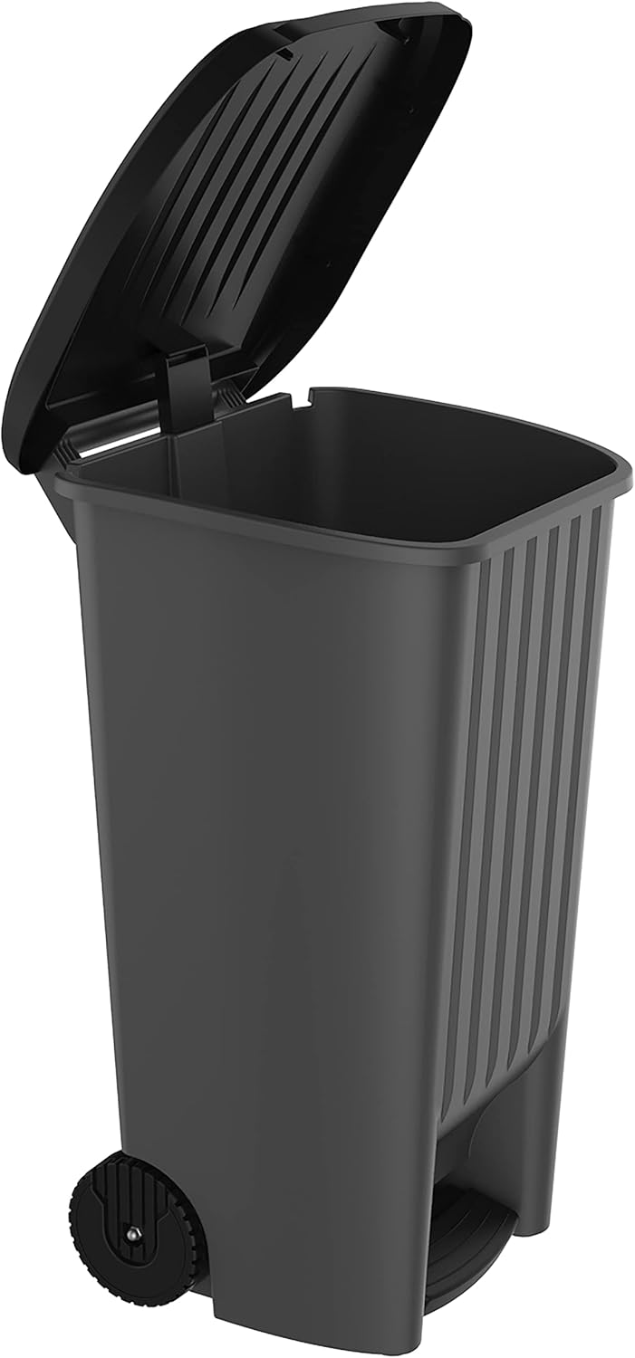 EDA - Bin 100 L on wheels - with Pedal - for 100 L Bag - 50 x 48.5 x 83.5 cm - Anthracite Grey