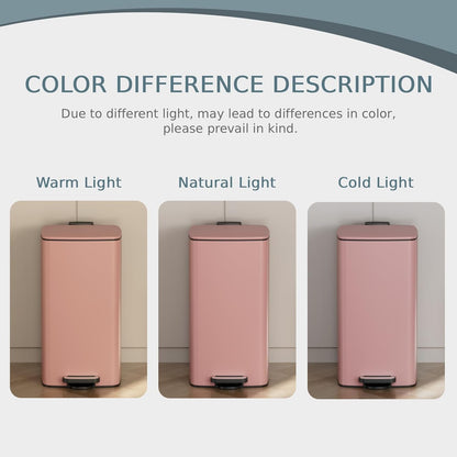 LIFERUN 30L Kitchen Pedal Bin, Rectangular Steel Trash Can with Soft-Close Lid, Interior Bucket and Open Hold Function for Kitchen, Living Room and Office - Pink