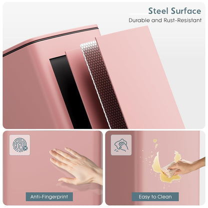 LIFERUN 30L Kitchen Pedal Bin, Rectangular Steel Trash Can with Soft-Close Lid, Interior Bucket and Open Hold Function for Kitchen, Living Room and Office - Pink