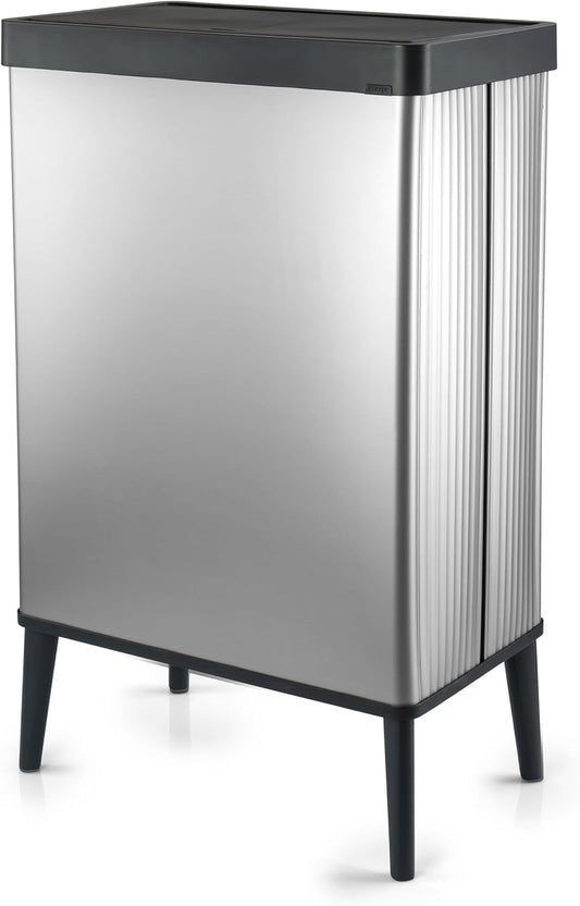 Curver - Poubelle Verto haute capacité de 54 L, couvercle poussoir, design élégant, assemblage facile, recyclable, argent perlé