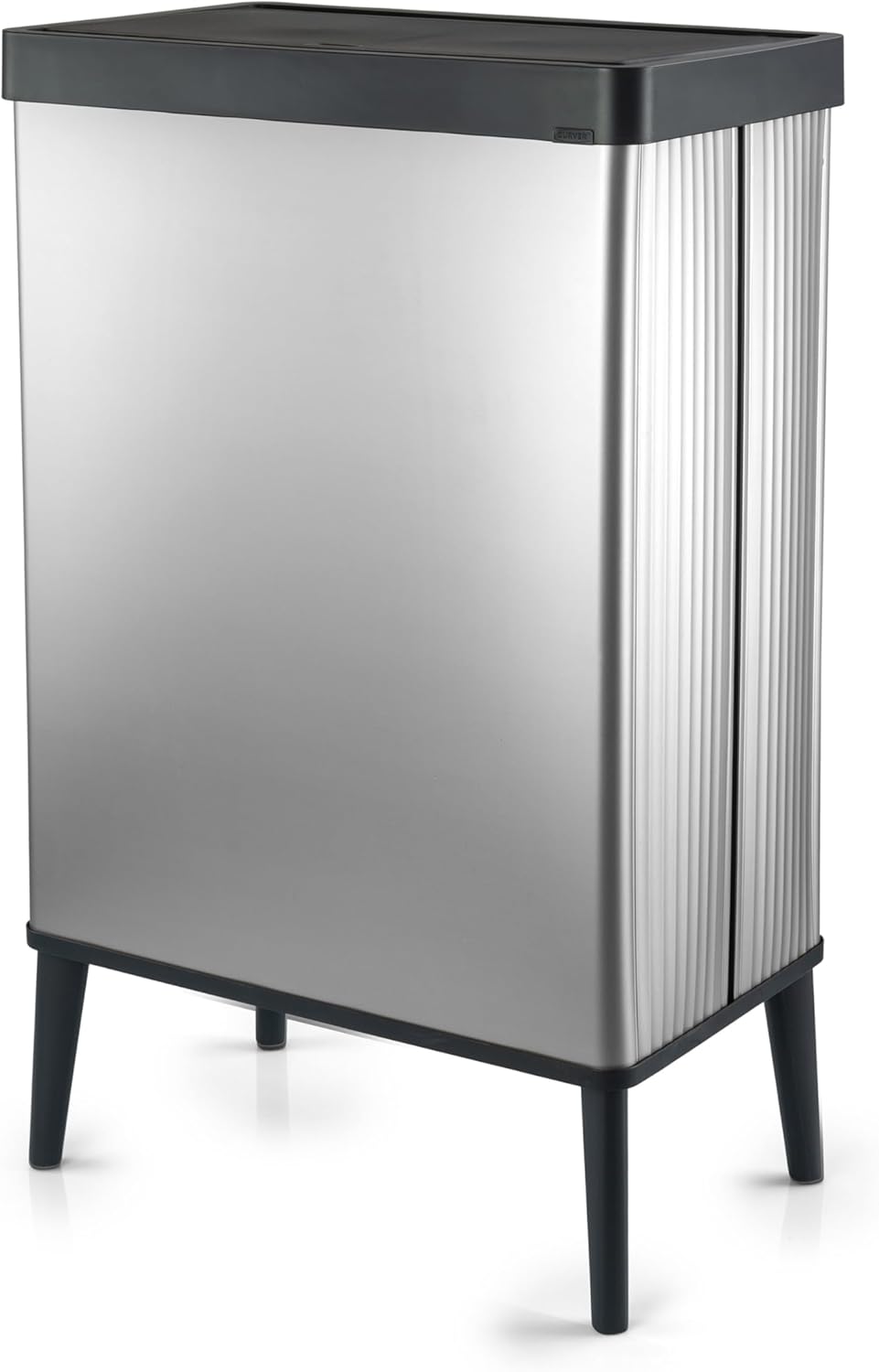 Curver - Poubelle Verto haute capacité de 54 L, couvercle poussoir, design élégant, assemblage facile, recyclable, argent perlé