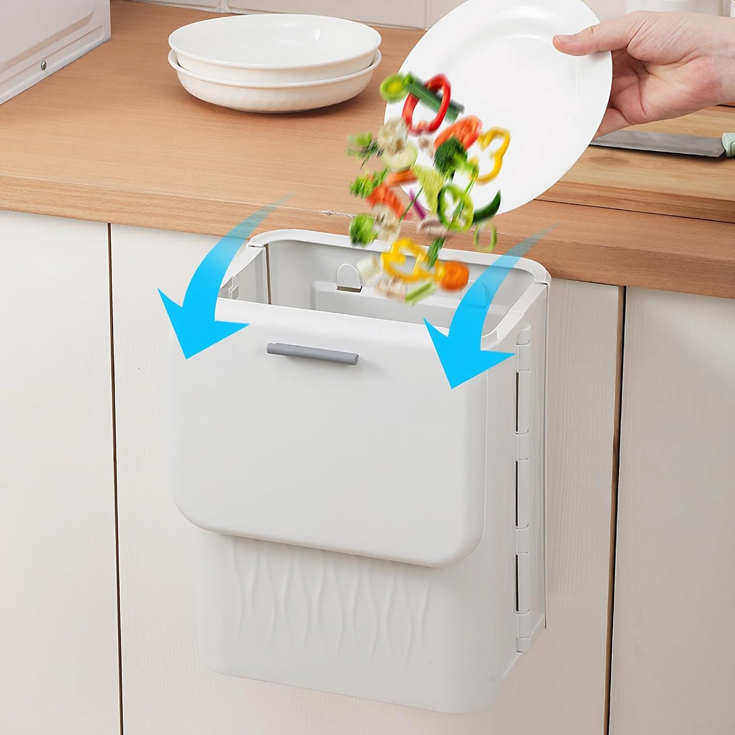 Collapsible Bin with Lid, 12 L - Ideal as Hanging or Wall Bin for Kitchen Composter, Space Saving with Sliding Lid and Easy Installation by Hook and Adhesive