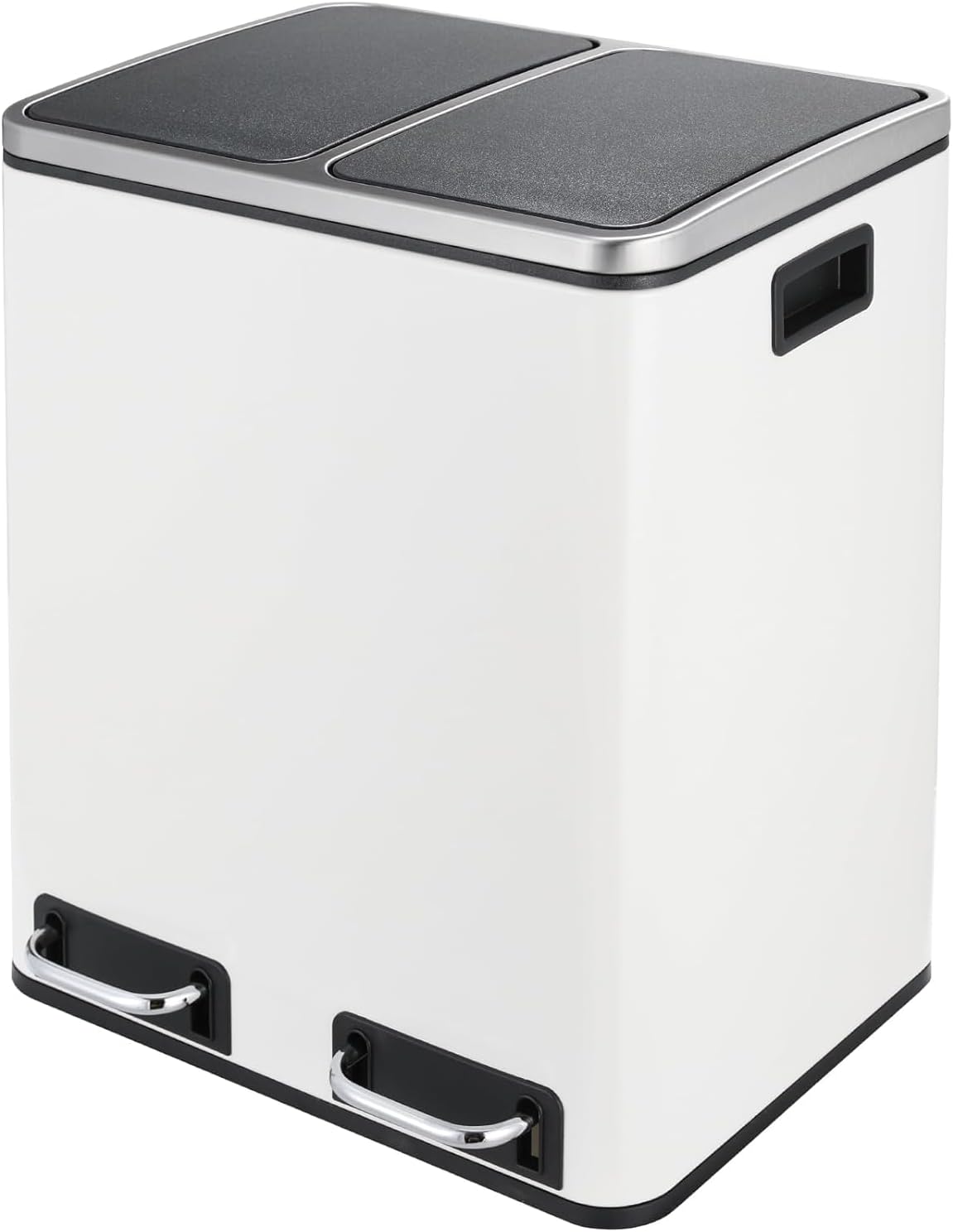 Clevich Poubelle de cuisine, 30 l, système de tri sélectif, 2 x 15 litres, sac poubelle de bureau, poubelle à pédale, déchets recyclables, déchets biologiques, couvercle Softclose, blanche