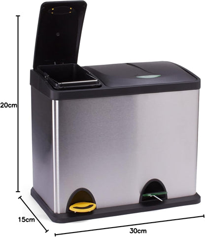 MSV Poubelle à pédale Tri Sélectif Inox 18L+8L