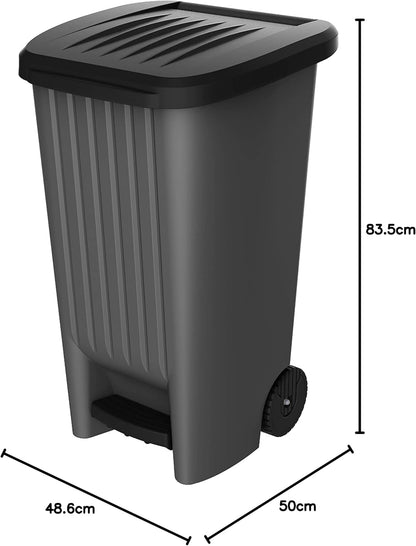 EDA - Bin 100 L on wheels - with Pedal - for 100 L Bag - 50 x 48.5 x 83.5 cm - Anthracite Grey