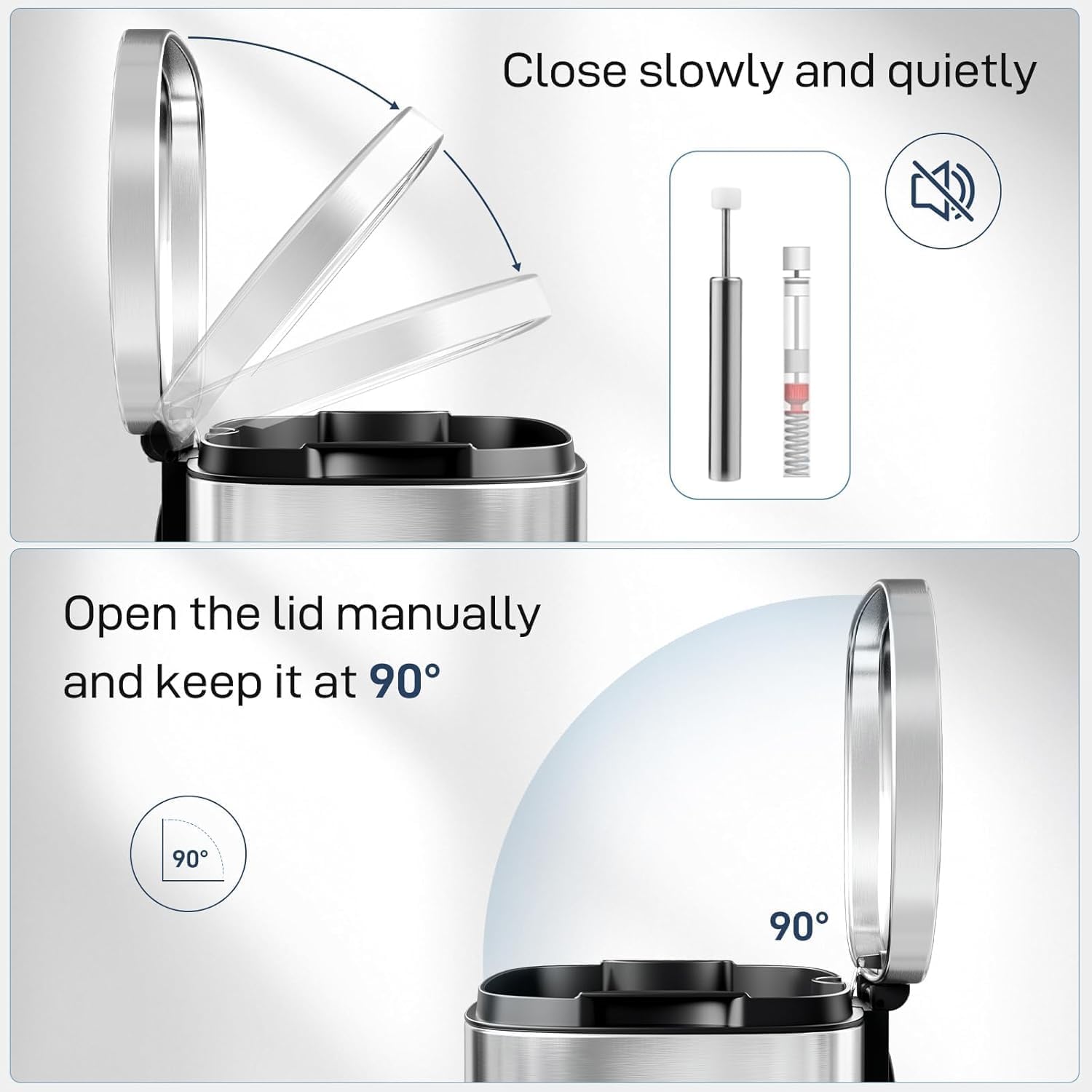 Clevich Poubelle 30 l en acier - Poubelle à pédale avec couvercle Soft-Close - Pédale - Seau intérieur amovible en plastique - Pour cuisine, salle de bain, bureau - Argenté