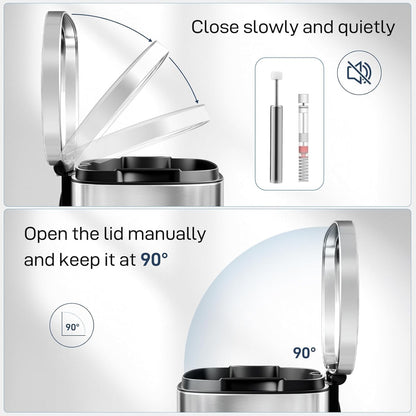 Clevich Poubelle 30 l en acier - Poubelle à pédale avec couvercle Soft-Close - Pédale - Seau intérieur amovible en plastique - Pour cuisine, salle de bain, bureau - Argenté