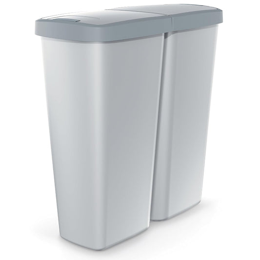Monzana® Double poubelle cuisine 2x25 litres 2 compartiments couvercle bouton corbeille papier bureau déchets bio tri sélectif recyclage gris-anthracite
