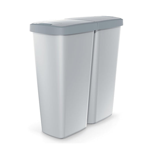 Monzana® Double poubelle cuisine 2x25 litres 2 compartiments couvercle bouton corbeille papier bureau déchets bio tri sélectif recyclage gris-anthracite