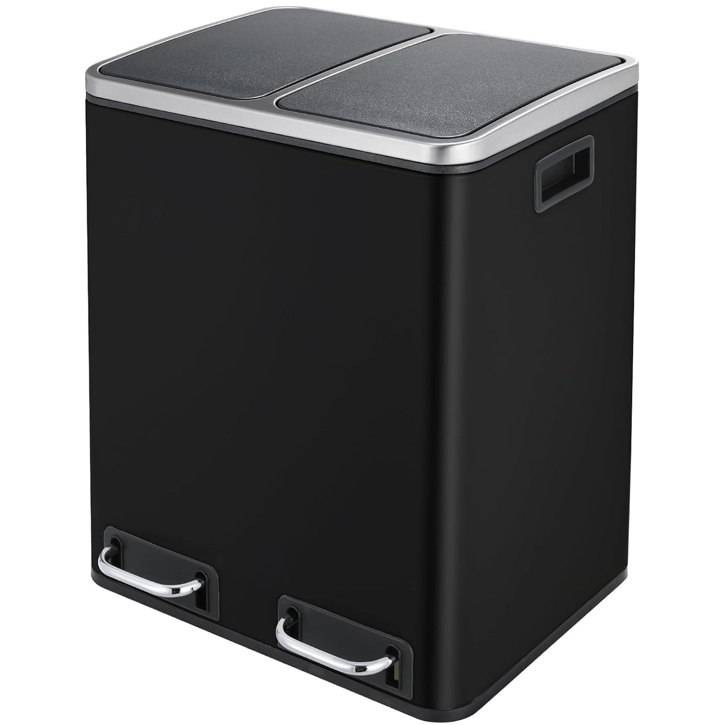 Clevich Poubelle de cuisine, 30 l, système de tri sélectif, 2 x 15 litres, sac poubelle de bureau, poubelle à pédale, déchets recyclables, déchets biologiques, couvercle Softclose, blanche