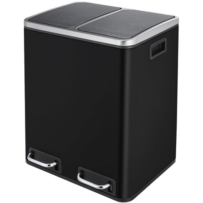 Clevich Poubelle de cuisine, 30 l, système de tri sélectif, 2 x 15 litres, sac poubelle de bureau, poubelle à pédale, déchets recyclables, déchets biologiques, couvercle Softclose, blanche