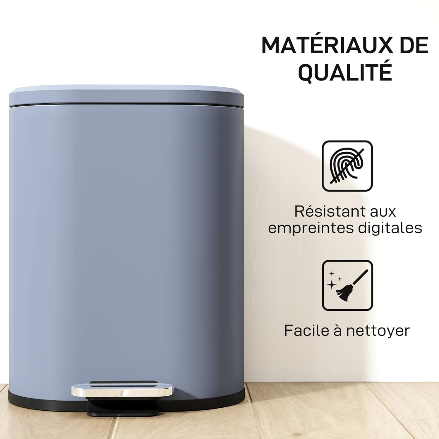 HOMCOM Poubelle cuisine 6L compacte, poubelle à pédale en métal avec seau intérieur amovible, couvercle à fermeture douce, anti-traces de doigts, pour chambre, salle de bain, bureau, grise