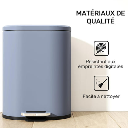 HOMCOM Poubelle cuisine 6L compacte, poubelle à pédale en métal avec seau intérieur amovible, couvercle à fermeture douce, anti-traces de doigts, pour chambre, salle de bain, bureau, grise
